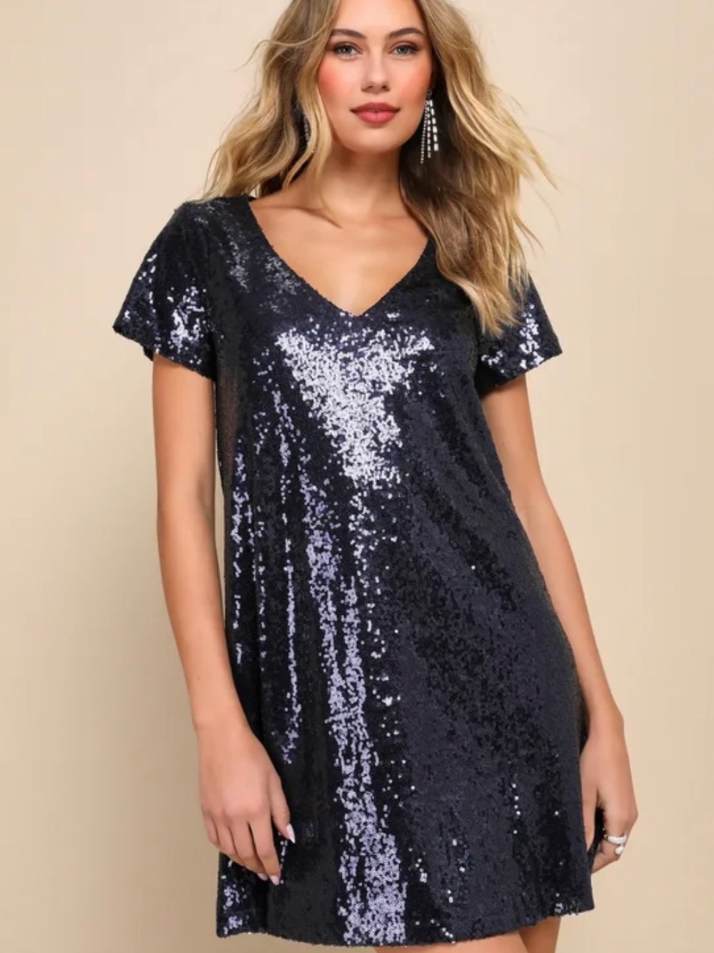 Lulus Light Up The Night Sequin Navy Dress Small